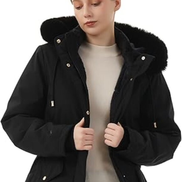Women's Long Thicken Fleece Lined Parka Puffer Coat Faux Fur Hood Size Large - Picture 1 of 8